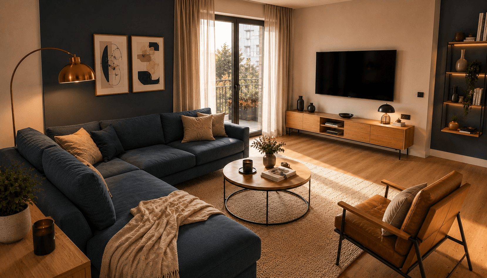 Wohnzimmer mit gemütlichem Sofa und Tageslicht
