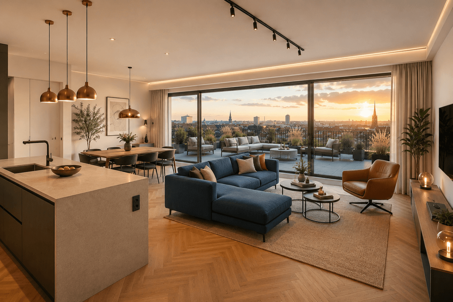 Penthouse-Wohnbereich mit Zugang zur Dachterrasse
